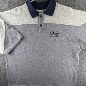 VTG Walt Disney World Polo Shirt Blue White USA Made XL Cotton 4070 Knit Mickey